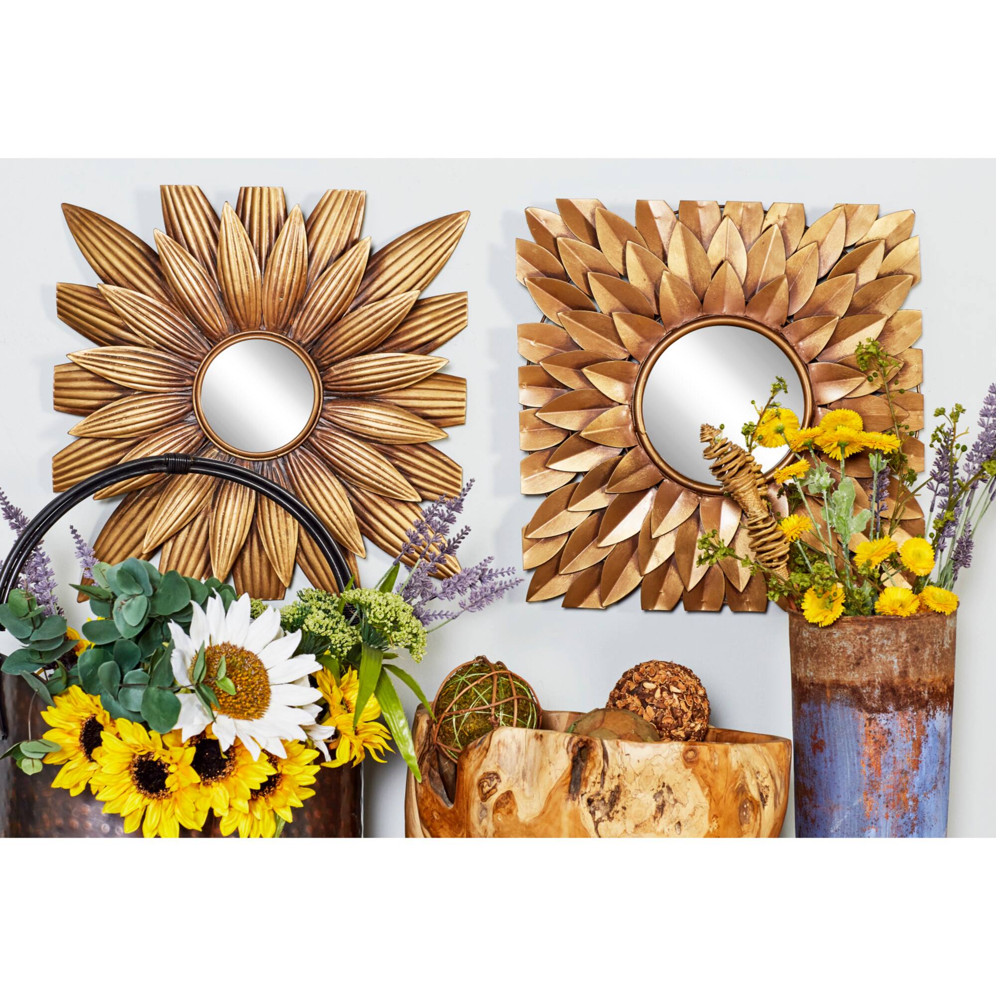 Gold Metal Rustic Wall Mirror Set